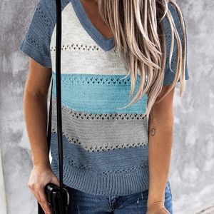 Biucly  V Neck Color Block Sweater